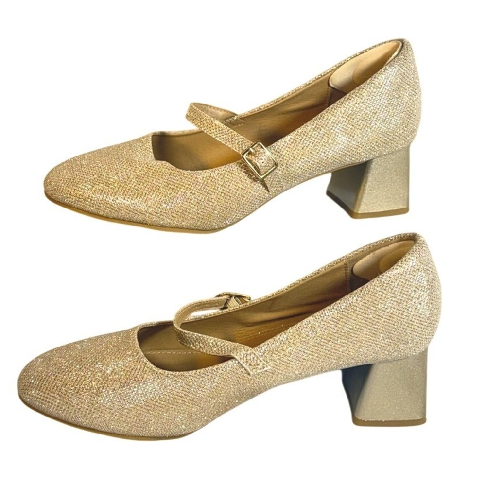 Trary Gold Sparkle Mary Jane Block Heel Pumps Women's Size 10